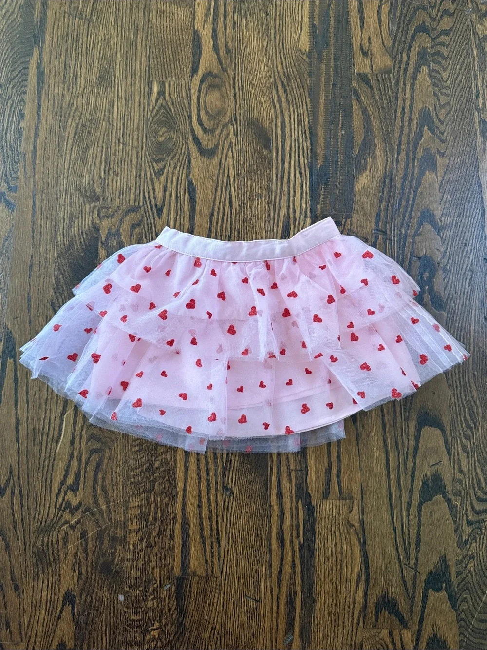 Janie and Jack Pink Tulle Skirt with Red Heart Print